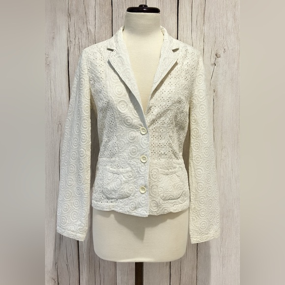 Johnny Was off white Lace 100% Cotton Eyelet Blazer Elegant Floral Design Size M - Picture 1 of 5